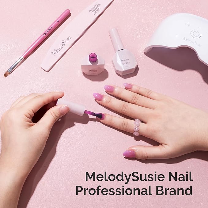 MelodySusie Jelly Gel Nail Polish Set,6 Transparent Colors,Milky or Jelly Texture,Soft Blush Mist Colors Soak Off UV LED Light Cure or Salon Manicure and Nail Art DIY at Home