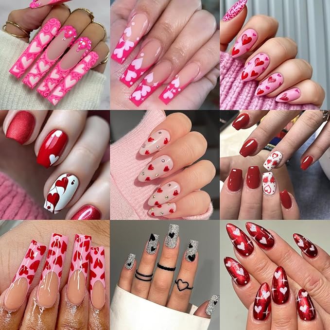 6Sheets Valentines Nail Stickers 3D Irregular Hollow Out Love Heart Nail Art Stickers Self Adhesive Romantic Valentines Nail Decals Colorful Heart Nail Decorations Supplies for Women DIY Manicure