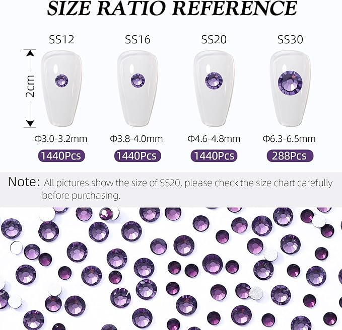 Tanzanite Flatback Rhinestones, Glass Rhinestones for Nail Art and Craft, Glue Fix, Loose Crystal Gemstones(Tanzanite, SS16, 1440pcs, 3.8-4.0mm)