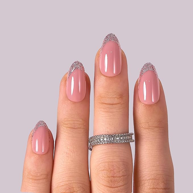 CurvLife Soft Gel Alomond Press On Nails, Long-Lasting Reusable Fake Nails Kit with Glue & Tabs, 30pcs Salon-Quality Stick On Nails for Women At-Home Manicure (Glitter Grace)