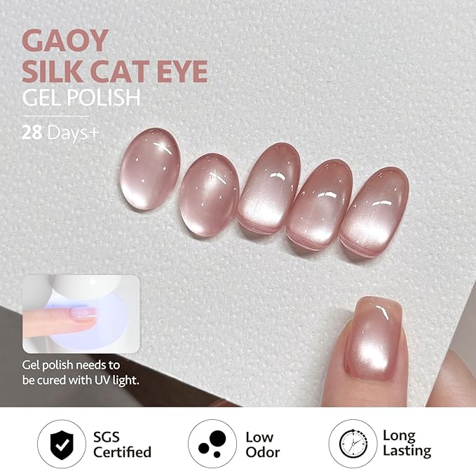 GAOY Sheer Nude Cat Eye Gel Nail Polish Set with Magnet, 6 Colors Jelly Pink Purple Gold Holographic Gel Polish, for Salon Manicure & Nail Art DIY at Home, Nude Nebula