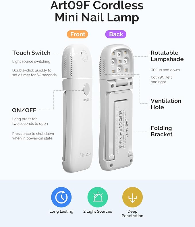 MelodySusie Cordless UV Nail Lamp with Fold-Out Stand,P-Art09F Foldable UV Light with 2-in-1 Lighting & Curing Function, Rechargeable, Flash Cures All Soft Gels Especially Half-Cured, Base & Top Coat