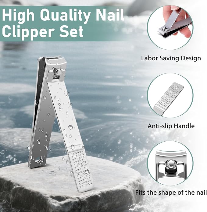 HOFASON 8 Pcs Large Curved Nail Clippers Set for Women Men Easter Stuffers, Stainless Steel Bulk Fingernail Toenail Clipper for Stocking Stuffers, Travel Manicure Pedicure Trimmer Kit