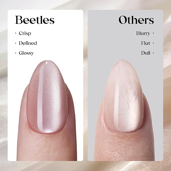Beetles Motion Glow Nail Tips, 160PCS, 16 Sizes Short Almond Nail Tips, Cat Eye Magnet Full Cover Soft Nail Gel Fake Nails, Salon-Gel Look for DIY Manicure Blossom Glow