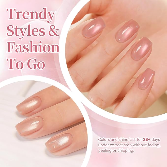 Born Pretty Pink Cat Magnetic Eye Gel Nail Polish Jelly Nude Soft Rose Pink Crystal Glass Magnetic Shimmer Glitter Nail Polish Salon Gel Manicure and Nail Art DIY at Home 7ML 6PCS