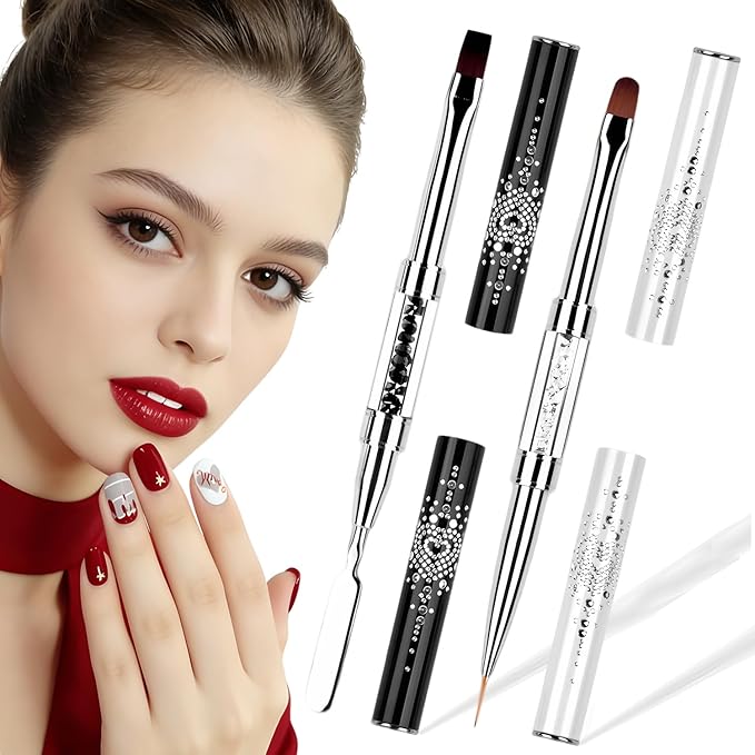 Dual-Ended Gel Nail Brush Set - Nail Sculpting Tool for Poly Extension, Sculpture Gel - Polygel Brushes Manicure Design Kit for Salon & DIY Use, 2Pcs Diamond