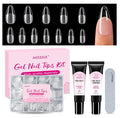 Misssix Medium Almond Gel Nail Tips, 216Pcs Pre Etched Clear Fake Nails, Full Cover Soft Acrylic False Nail Glue and Nail Glue Remover for Women 12 Sizes
