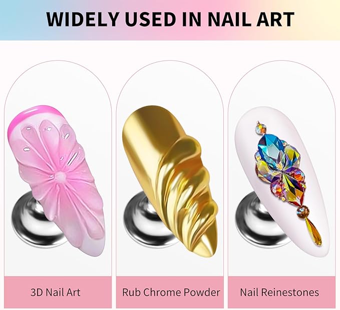 3D Nail Gel and Chrome Nail Powder Kit, 3 in 1 No Wipe Clear 3D Sculpting Gel for Nail Art Carving Molding Rhinestone Glue 15g, Gold Silver Metallic Mirror Nail Chrome Powder Glitter for Manicure