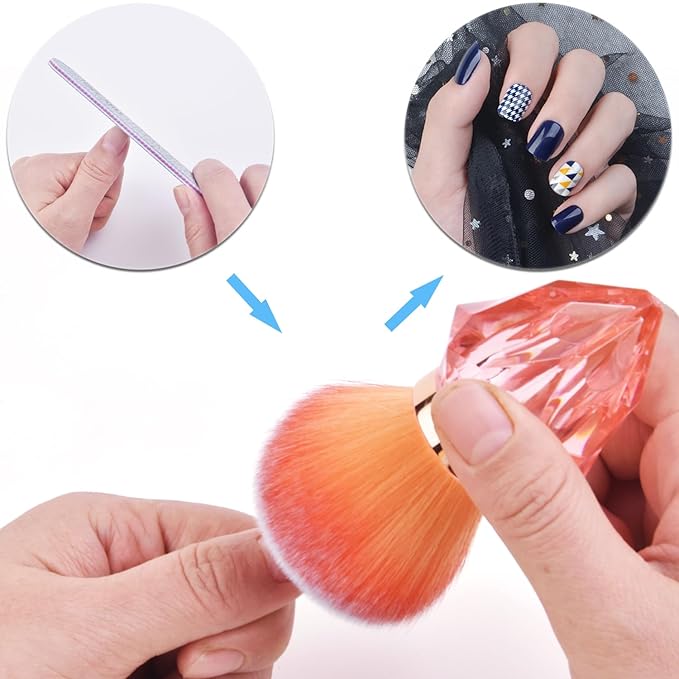 Nail Art Dust Powder Remover Brush Big Rhinestone Handle Nail Dust Cleaner Brush Professional Nail Art Tool for Acrylic Gel Nails