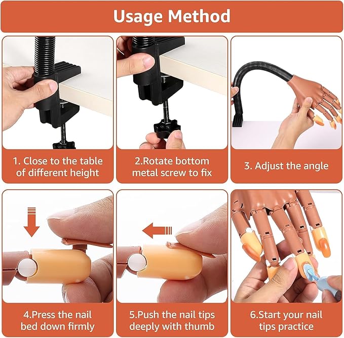 Practice Hand for Acrylic Nails,100 Pcs Nail Tips Flexible Training Hand Professional Nail Art Hand Tools Adjustable False Finger Nails for DIY Nail Manicure