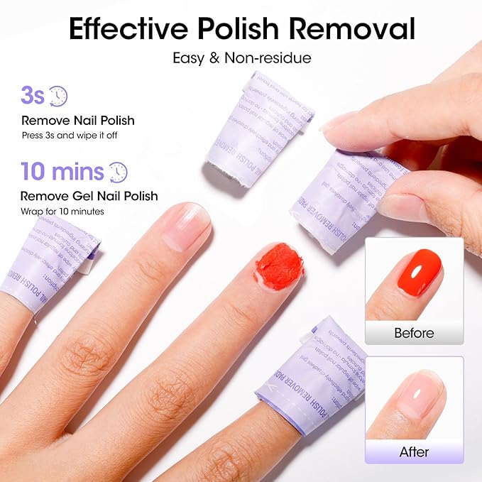 Gellen Nail Polish Remover Pads, 100% Non-Acetone, 200 Pack Bulk Individually Wrapped, 3-5s Removal for Regular Nail Polishes, 10 mins for Gel Nail Polish, Lavender Oil No Drying Out for Home Salon