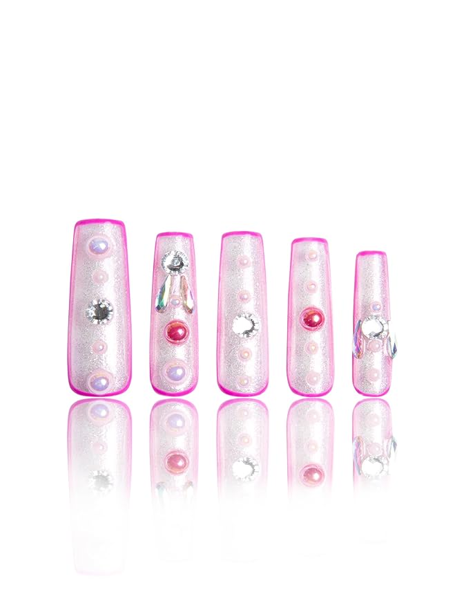 LOVFUL Mid Length Press on Nails After School | Handmade Acrylic Press ons | Reusable Fake False Nails | Square Mid Length 1.7 in | H161-L