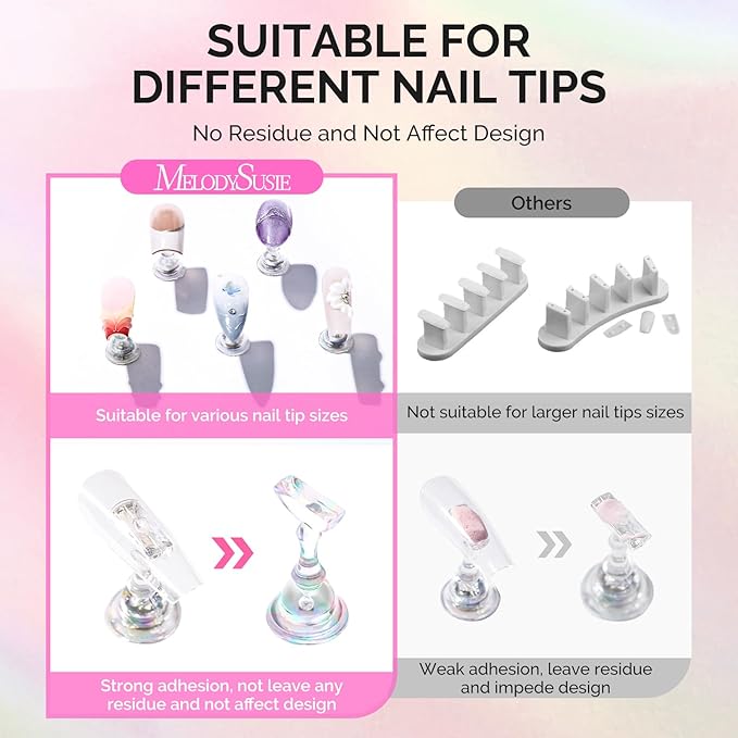 MelodySusie Nail Stand for Press Ons, 3 PCS Shiny Magnetic Bases Sets for Practice Painting Display with Brush Holder and 100 Pcs Reusable Double-Sided Tape for Home DIY Salon Supplies