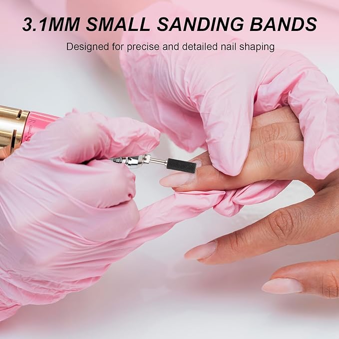 Rolybag 100pcs Small Sanding Bands Nail Drill Bits 240 Extreme Fine Grit Nail File Sanding Bands with 3.1mm Mandrel Bit for Acrylic Nails Gel Removing Shaping Professional Manicures and Pedicure,Black
