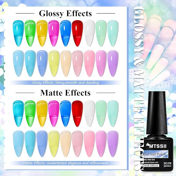 MTSSII 18pcs Jelly Gel Nail Polish Set Gel Polish 18PCS Jelly Nail Polish Kit Translucent Nude Pink Purple Blue Iridescent Colors UV LED Soak Off Home DIY Nail Art Salon Set