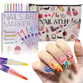 12 Colors Nail Art Pens Set & Women Make up Bag，1mm Acrylic Nail Art Polish Pen Point Graffiti Dotting Drawing Painting Liner Brush for Art Design DIY Manicure Tools Cosmetic Bag with Zipper
