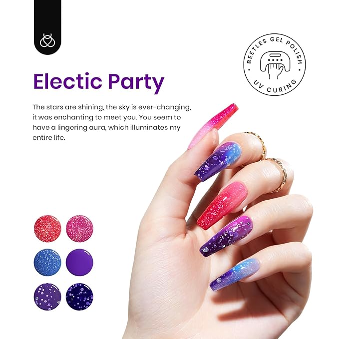 Beetles Color Changing Gel Nail Polish Set - 6 Colors Pink Red Glitter Blue Purple Mood Temperature Change Nail Polish Gel Set Soak Off Nail Art Gel DIY Salon Manicure Gift for Women