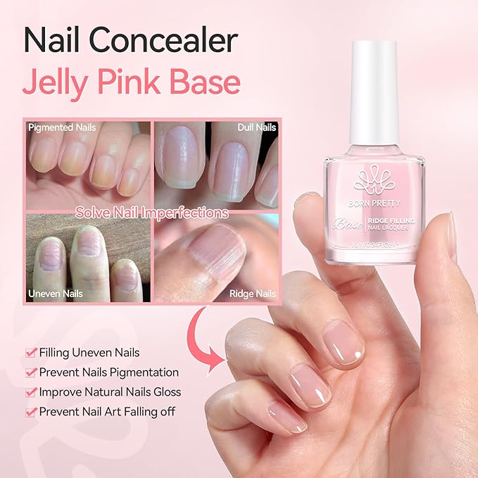 Born Pretty Clear Nail Polish Base and Top Coat Set 2 PCS High Shine Glossy Finish Quick-Dry No U V Needed Low Odor Natural Compatible with Nail Lacquer DIY Salon 0.34 fl oz Each