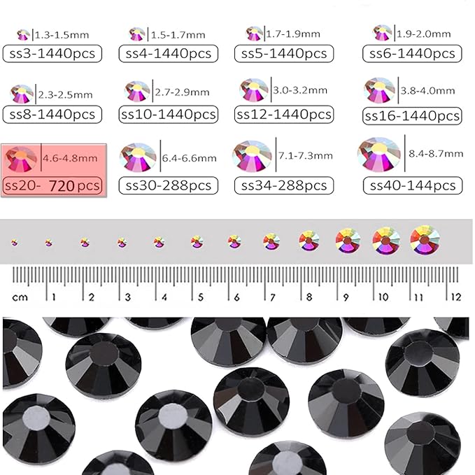 Dowarm 720pcs SS20 Flatback Crystals, 4.8MM Non-Hotfix Rhinestones for Crafts, Dance Costumes - Jet Black