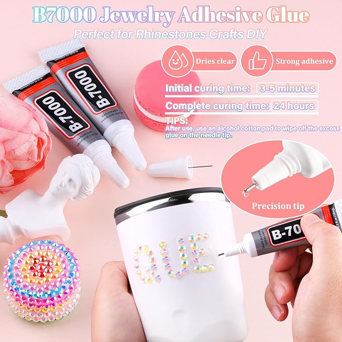 30000Pcs Resin Rhinestones for Bedazzling with B7000 Jewelry Glue, Transparent AB Flatback Gems Rhinestones for Crafting, Clothing Tumblers Mugs Shoes Fabric Decor Nail Art
