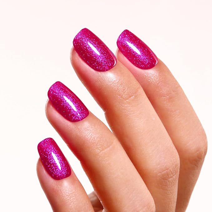 Pearl Gel Nail Polish,Deep Hot Pink Glitter Gel Nail Polish Sparkle Shimmer Gel Glitter Nail Polish Fall Winter Soak off LED UV Gel Nail Polish for Art DIY Manicure 15ML