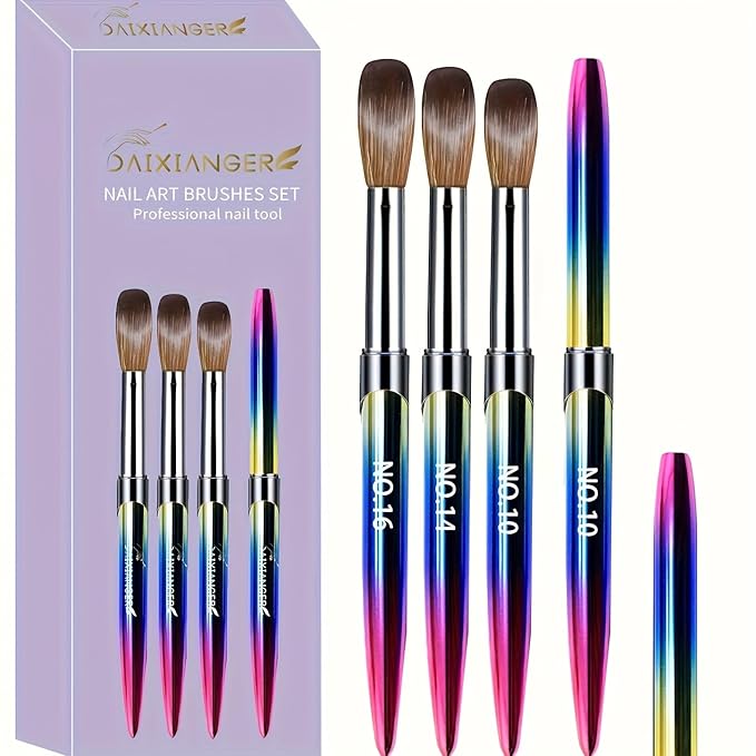 3PCS Professional Acrylic Nail Brush Set - Size 10/14/16 Brushes for Acrylic Powder Application, 3D Carving & Nail Art Extension, Ombre Handle Nail Tools for DIY Home Salon Manicure