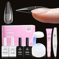 Beetles Tipex Lite Nail Tips Kit with Dehydrator & Primer, Medium Stiletto Full Cover Clear Nails 256PCS 16 Sizes, Mini UV Lamp, 20g Solid Nail Glue, Base & Top Coat, All-in-One Nail Starter Kit