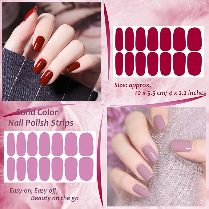 24 Sheets Solid Color Nail Polish Strips, Self-Adhesive Purple Nail Polish Stickers, Pink Nail Wraps, Nail Art Accessories