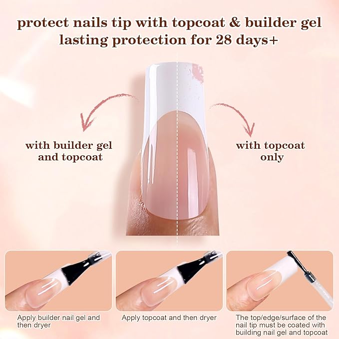 French Tip Press on Nails, 150pcs Square Long Swirl French Gel Nail Tips, Pre-lasting Soak Off Acrylic Fake Nails, No Need to File False Nail Tips Extension for Women Nails, 15Sizes