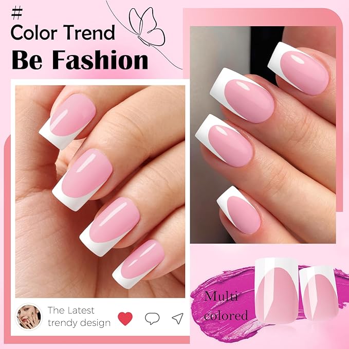 280pc French Tips Press on Nails Medium Square Fake Nail with Glue Tabs, French Tips Glue on Nails Press on Nail Square Acrylic Nails Medium Artificial Fingernails Women Girls Berry Pink False Nails