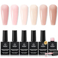 Beetles Rubber Base Gel Nail Polish, 6 Colors Nude Gel Polish Pink Peach Neutral Sheer French Tips Base Colors for Nails Flexible U V LED Soak Off for DIY Home Manicure Nail Gifts