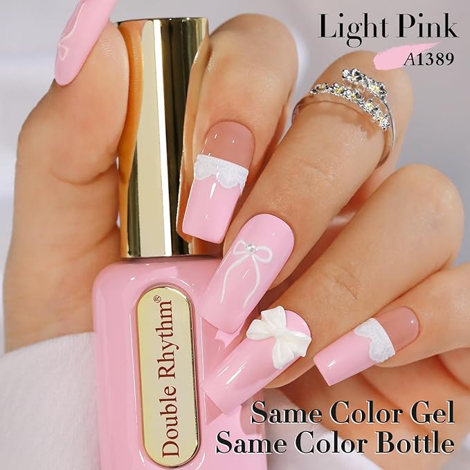 Double Rhythm 0.50 OZ Gel Polish Hema Free Same Color Same Bottle Golden Round Translucent Neutral Natural Milky 15 ML Jelly UV Polish Art DIY at Home (Light Pink-C1389)
