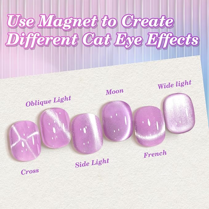 EBANKU Purple Cat Eye Gel Nail Polish, Cat Eye Gel Polish with Magnet 15ML 0.5 OZ Holographic Glitter Shimmer Translucent Jelly Color Magnetic Polish Salon DIY at Home
