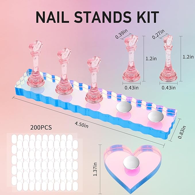 2 Set Nail Stand, Nail Holder for Painting Nail Stand for Press Ons with Double-sided Tape Acrylic Magnetic Fake Nail Holder for Nail Art Home DIY Salon Display Practice Supplies(Pink)