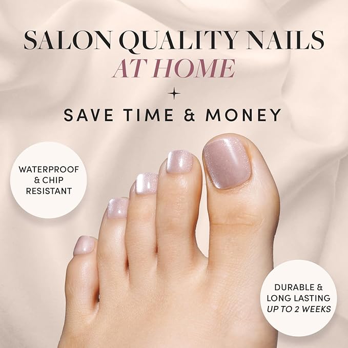 Glamnetic Press On Toenails - The Vow | Shimmery Nude Neutral Fake Toe Nails with a Velvet Finish | 16 Sizes - 32 Toe Nail Kit with Glue