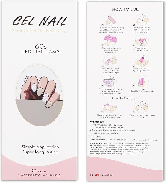 JMEOWIO Gel Nail Stickers White Flower Glitter Semi Cured Gel Nail Strips Wraps UV/LED Nails Art Design Decoration Accessories