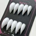 Luxury Press on Nails Medium Stiletto Handmade Eagle Claw Unique Reusable ABS Material White Fake Nails Cat Claw False Nails with Solid Colour Designs Glossy Glue on Nail Curved Thick Acrylic Nail(M)