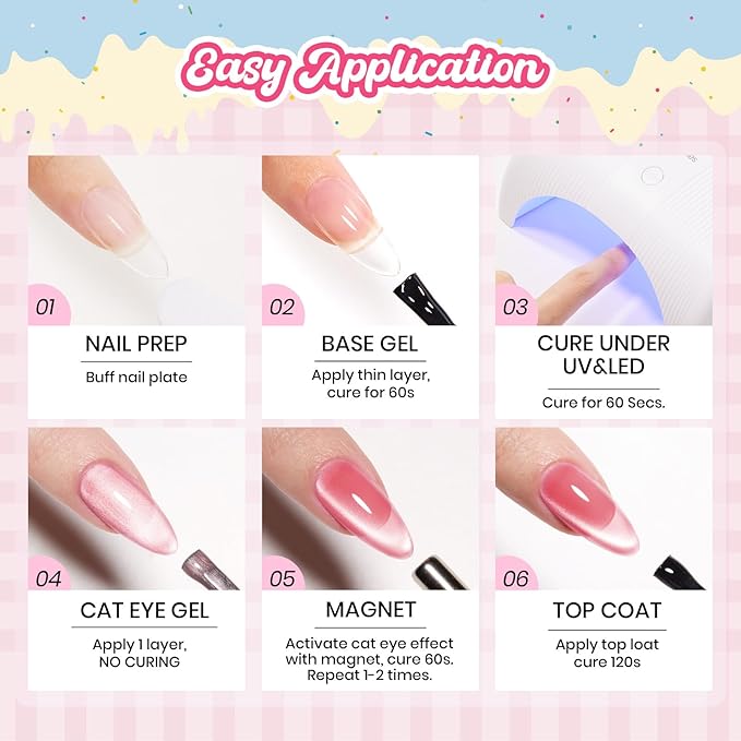 Beetles Fruit Magnet Cat Eye Gel Nail Polish Set - 6 Colors Spring Gel Polish Kit Glitter Cat Eye Pink Purple Blue Yellow Green Magnetic Shine Soak Off UV Salon DIY Manicure Gift for Women