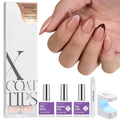 BTArtboxnails XCOATTIPS Press on Nails Short - Skin Tones Almond Nail Tips, Soft Gel Nail Tips with Nail Gel, French Protecting Duo, Nail Lamp, All in One Fake Nails French Tip Nails Kit