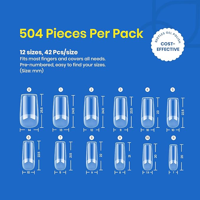 Beetles Gel Nail Tips Easy Medium Square Nail Extension 504Pcs Pre shaped Half Matte Nail Tips Press on Gelly Tips Full Cover False Nails Soak off Acrylic Nails Easy DIY Salon Gifts for Women