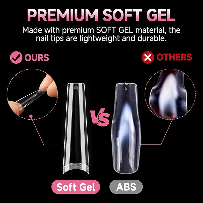 UNA GELLA Coffin Fake Nails Tips Extra Long 216 PCS XXL Coffin Acrylic Fake False Nails Tips Long Ballerina Nail Tips with Box for Nail Salons and Home DIY, 12 Sizes