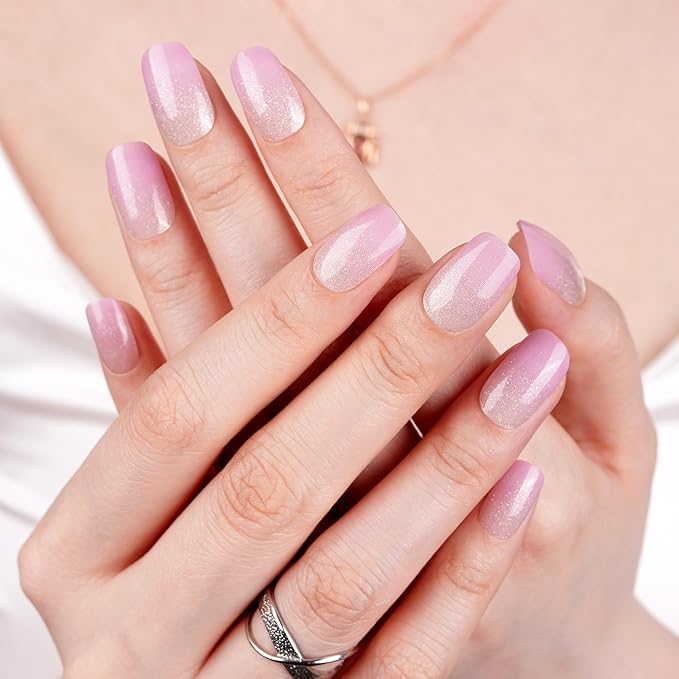 DANNI & TONI Semi Cured Gel Nail Strips Lavender Gradient (Lilac Sheen) Fine Glitter Ombre Gel Nail Wraps 28 Stickers