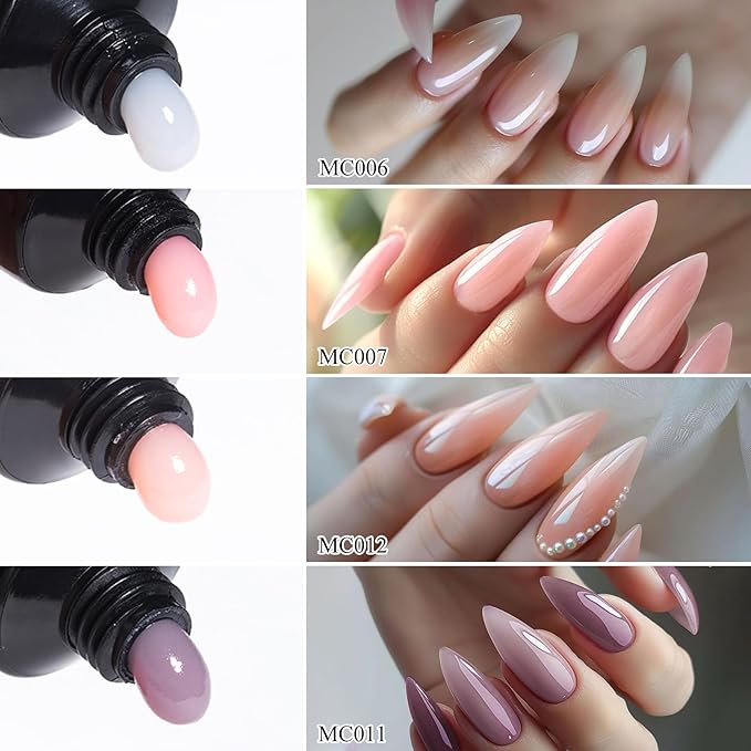 10PCS Poly Extension Gel Nail Kit White Skin Tones Brown Collection Nude Poly Nail Gel Starter Kit for Nails, Nail Art Tools Design Beginner Kit