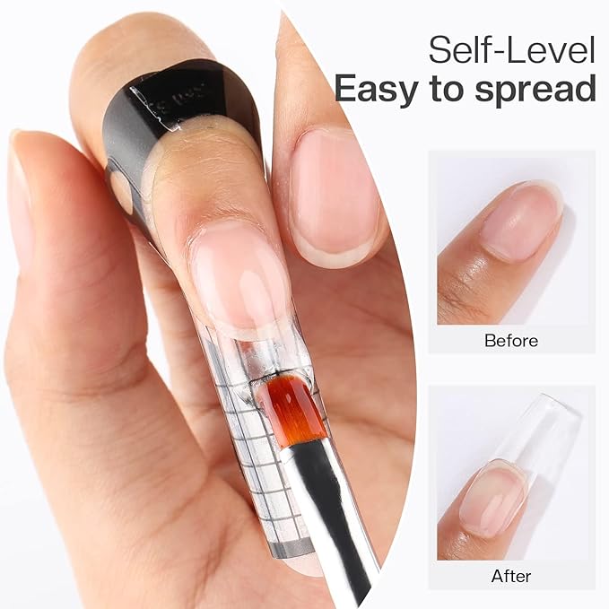 Morovan Clear Builder Gel for Nails: UV/LED Hard Gel Kit - 2oz Strong 3D Sculpting Extension Strengthen Professional Art Manicure Set with Forms & Brush Supplies