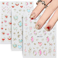 3 Sheets Valentines Nail Stickers for Nail Art Gold Baroque Jewel Red Blue Pink Heart Love Moon Bow Designs 5D Embossed Self Adhesive Nail Decals for Women DIY Manicure Decoration YX1237