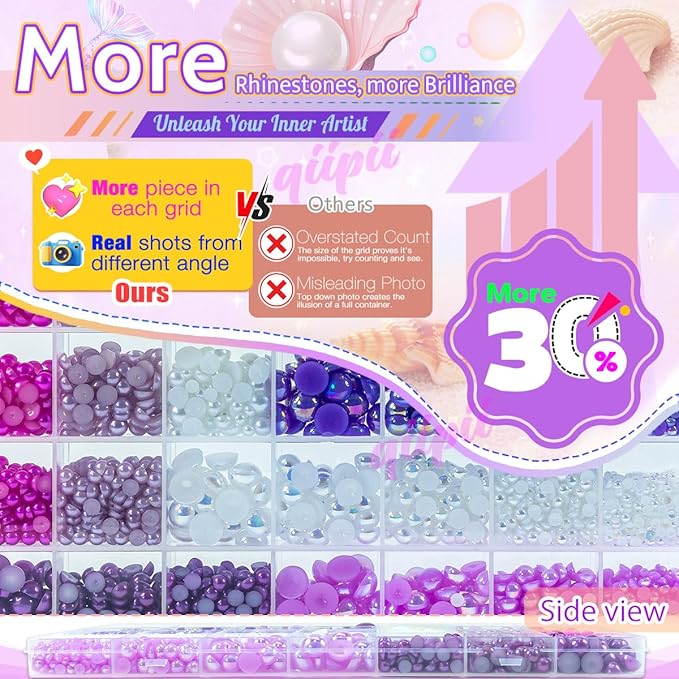 28 Types Purple Flatback Pearls w B7000 Jewelry Glue for Bedazzling Crafting 3mm 4mm 5mm 6mm 8mm 10mm Flatback Colorful AB Half Pearls Charms for Nails Face Eyes Makeup Crafts Tumblers Bottles