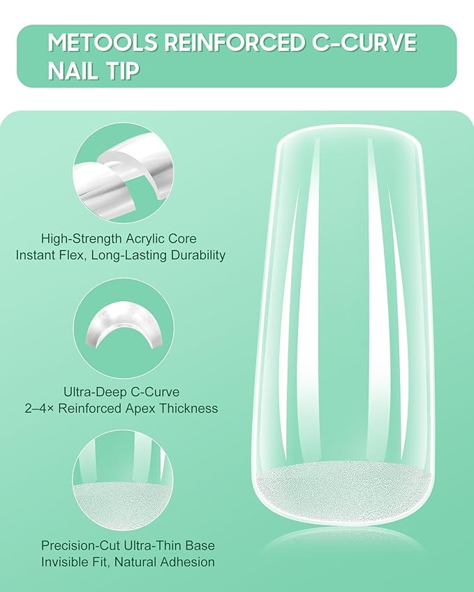 Extra Thick Medium Square Nail Tips, Natural Curve Strong Clear Pre-etched Press on Nail Gel Extension, Full Cover False Nail Tipsfor Acrylic French Salon DIY 15 Sizes 360 pcs