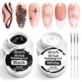 BQAN Nail Art Gel Paint Set – Black & White Gel Nail Polish for French Tips Flowers Drawing Ombre Design No Wipe, UV/LED Curing, Home & Salon Use