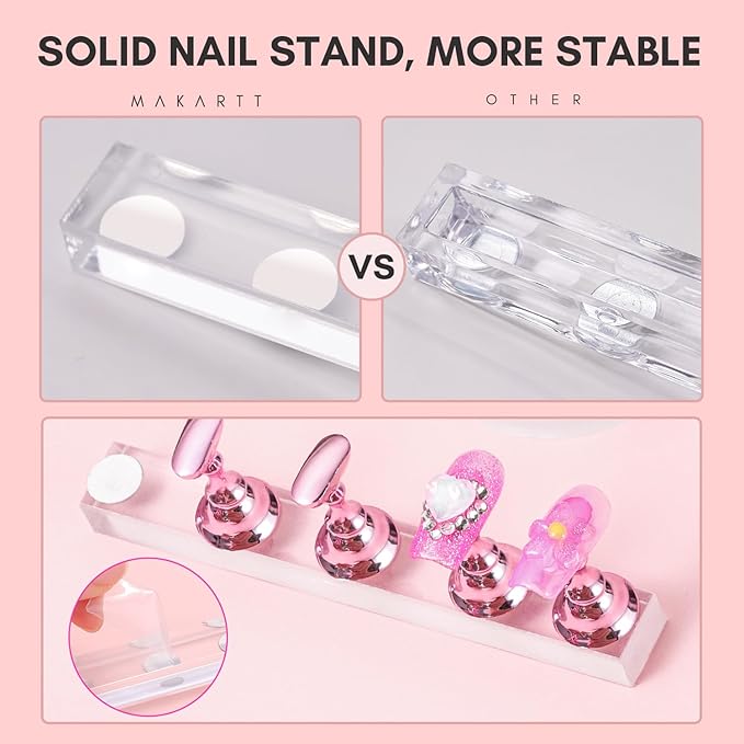 Makartt Nail Rhinestone Glue for Nails, Super Strong Gel Nail Glue for Nail Charm 3D Nails Bling Gel Bundle with Nail Stand for Press On Nails Display Practice Art Magnetic Fake Nail Holder