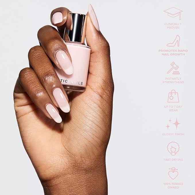 Static Nails 5-in-1 Rapid Growth Treatment Polish, Clinically Proven Hardener & Strengthener, Built-in Top & Base Coat, Quick Dry Formula, Repairs & Lengthens – Soft Girl Pink (Milky Pink) 0.4 Fl Oz
